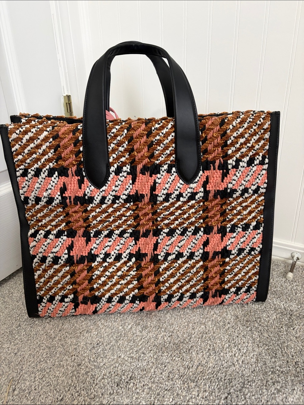 kate spade Black, Pink & Brown Woven Check Tote - Picture 3 of 6